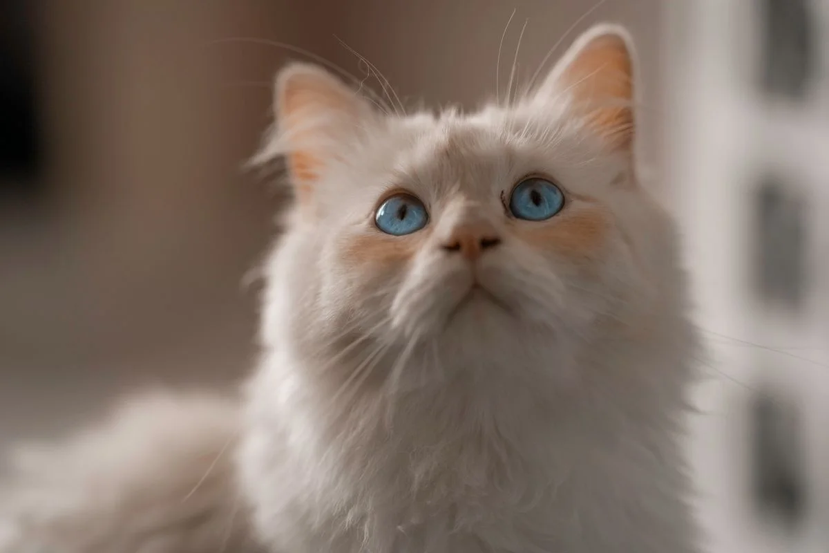 Weiße lange Pelz Katze in Nahaufnahme Fotografie